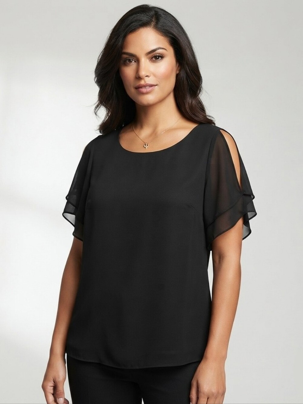 Naked Zebra - Black Flutter Sleeve Blouse